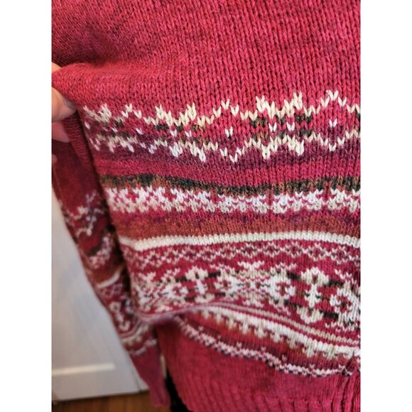 Tiara Vintage 90's Burgundy/White Fair Isle Zip Up Sweater M Apres' Ski Cozy - Picture 6 of 8